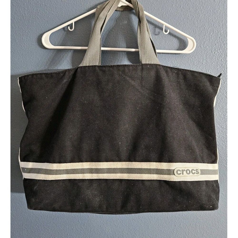 Crocs Black Stripe Tote Bag Beach Purse‎ Travel Bag EUC